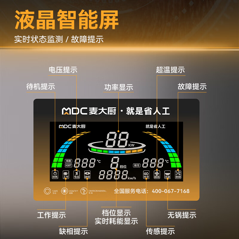 麥大廚星麥款304材質(zhì)電磁雙頭單尾小炒爐24kw