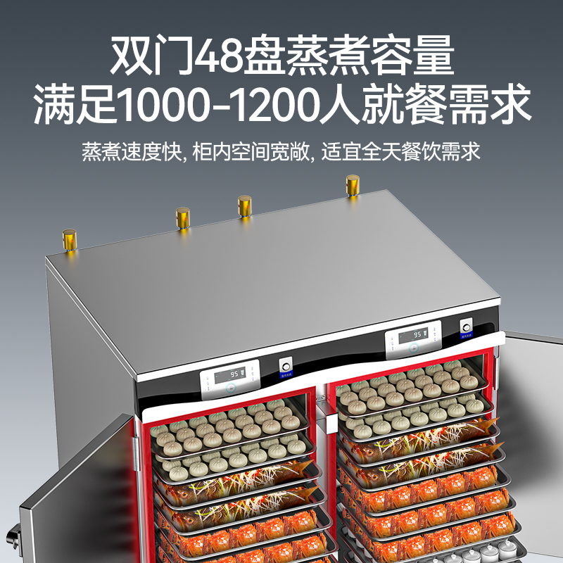 麥大廚商用蒸柜48盤變頻款雙門電熱蒸箱蒸飯車全自動蒸飯柜